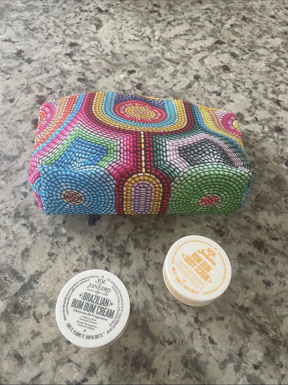 Sol de Janeiro Brazilian Bum Bum Cream and body scrub .7 oz ea makeup bag